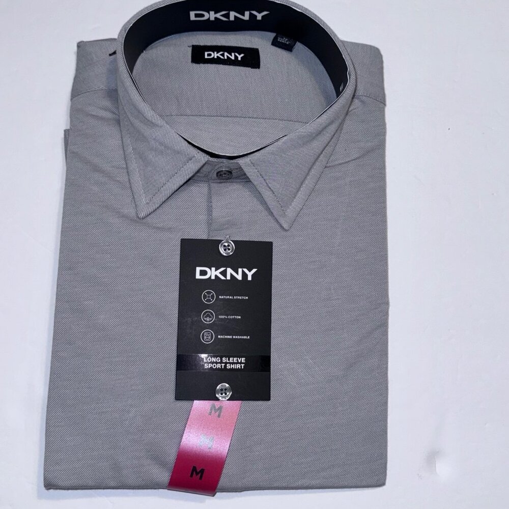DKNY Mens Long Sleeve Sport Shirt Medium - Natural Stretch & 100% Cotton